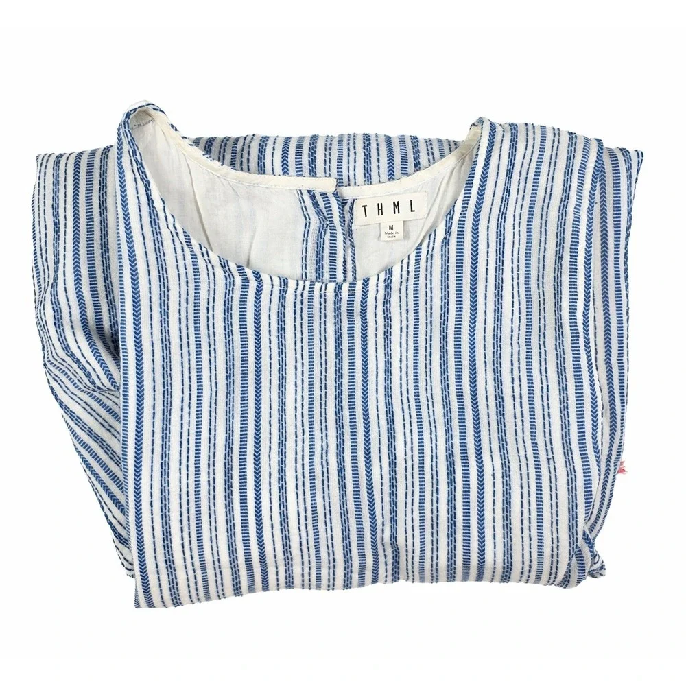 THML Blue White Pin‎ Striped Orange Waist Tassled Mini Dress Women's Size M